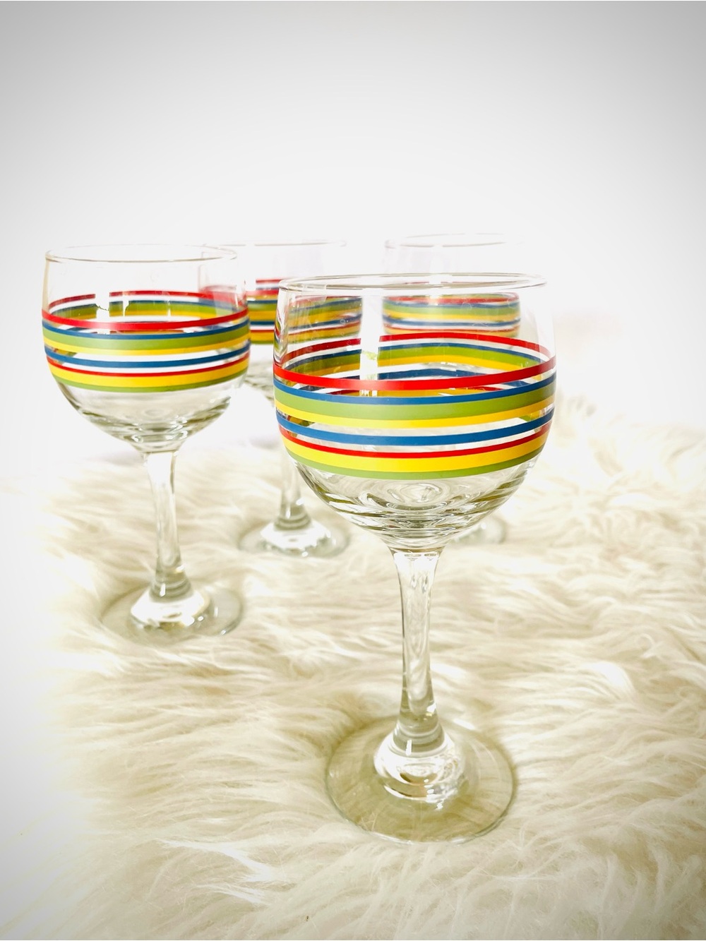 4 VTG Libbey Mambo Fiesta Glass wine Goblets Striped Drinking Colorful Multi - Picture 3 of 5